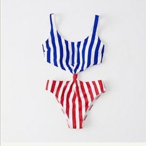 One-piece red, white, and blue suit